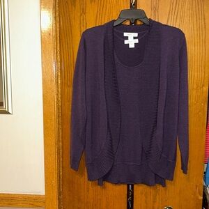 Coldwater Creek L 14 gorgeous Deep Purple sweater set sleeveless shell cardigan
